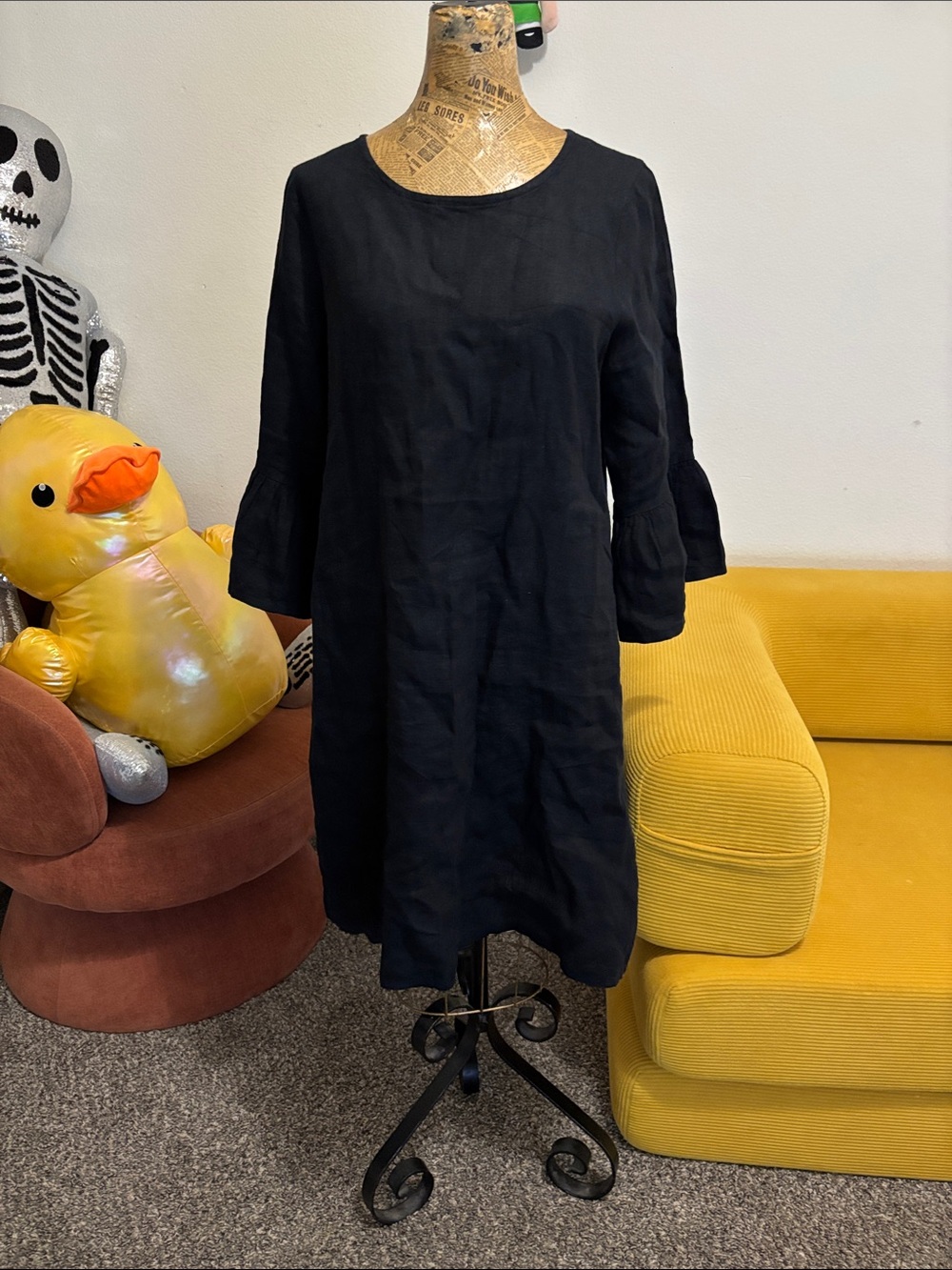 Bryn Walker black linen dress boho lightweight casual minimal fall XXS USA